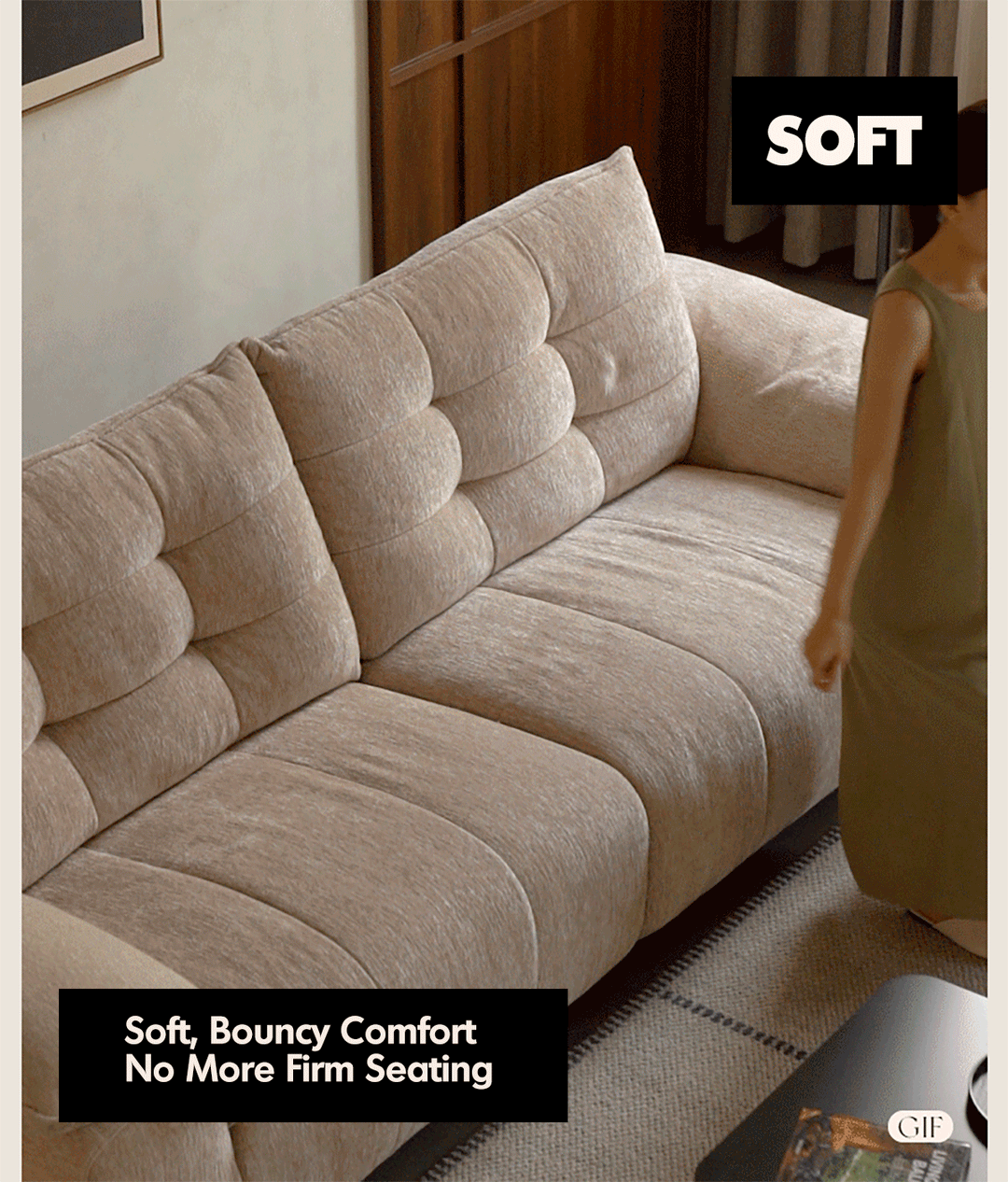 Cream chenille velvet fabric 4 seater sofa coconut in real life style.