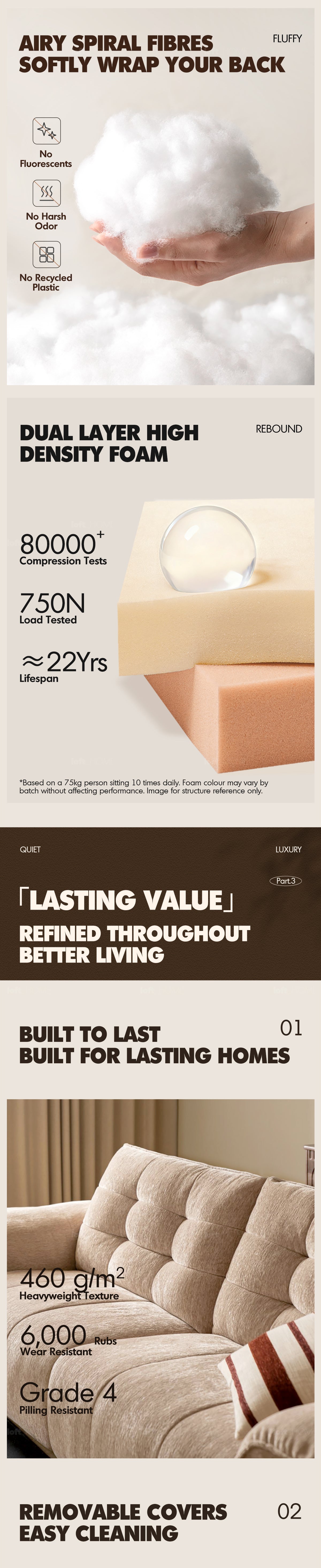 more product details and feature of Cream Chenille Velvet Fabric 4 Seater Sofa COCONUT