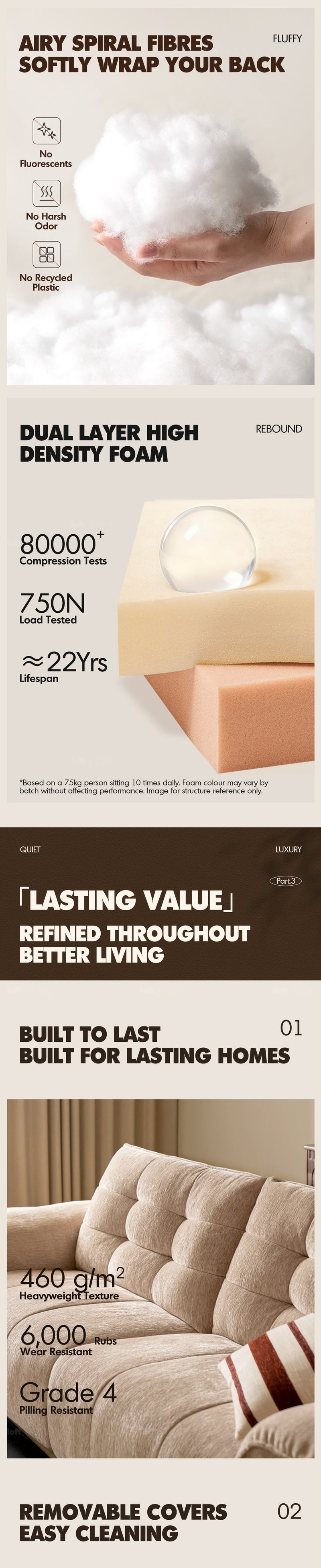 more product details and feature of Cream Chenille Velvet Fabric 4 Seater Sofa COCONUT