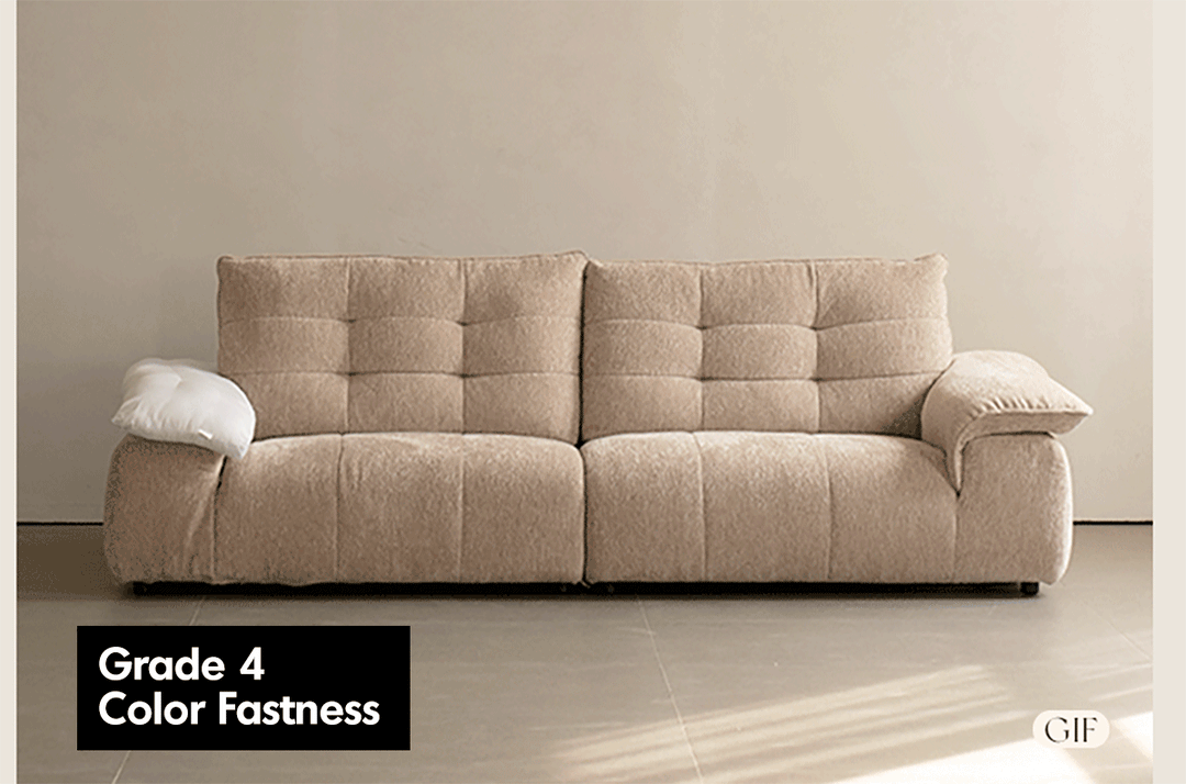 Cream chenille velvet fabric 4 seater sofa coconut in details.