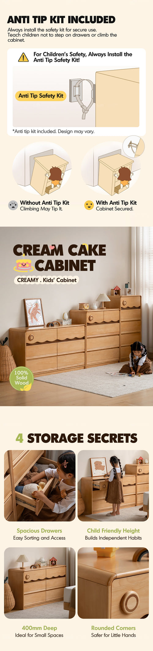 Scandinavian Beech Wood Kids Chest Of Drawers CREAMY Good to Know Preview-1