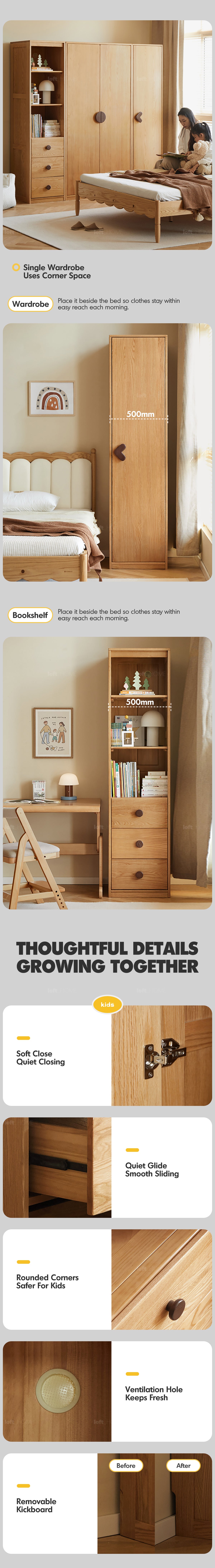 more product details and feature of Scandinavian Oak Wood Kids Wardrobe COOKIE