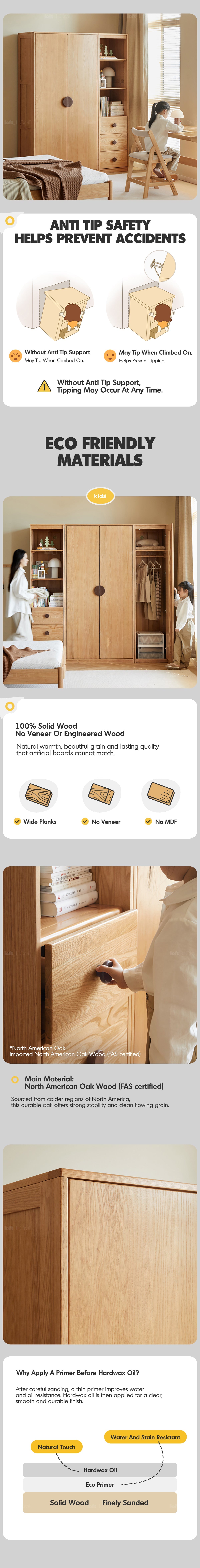 more product details and feature of Scandinavian Oak Wood Kids Wardrobe COOKIE