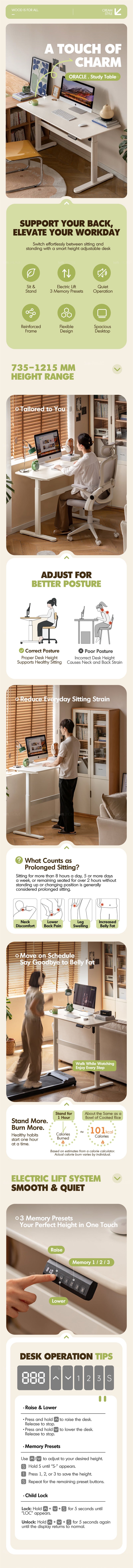 more product details and feature of Modern Rubber Wood Electric Height Adjustable Study Table ORACLE