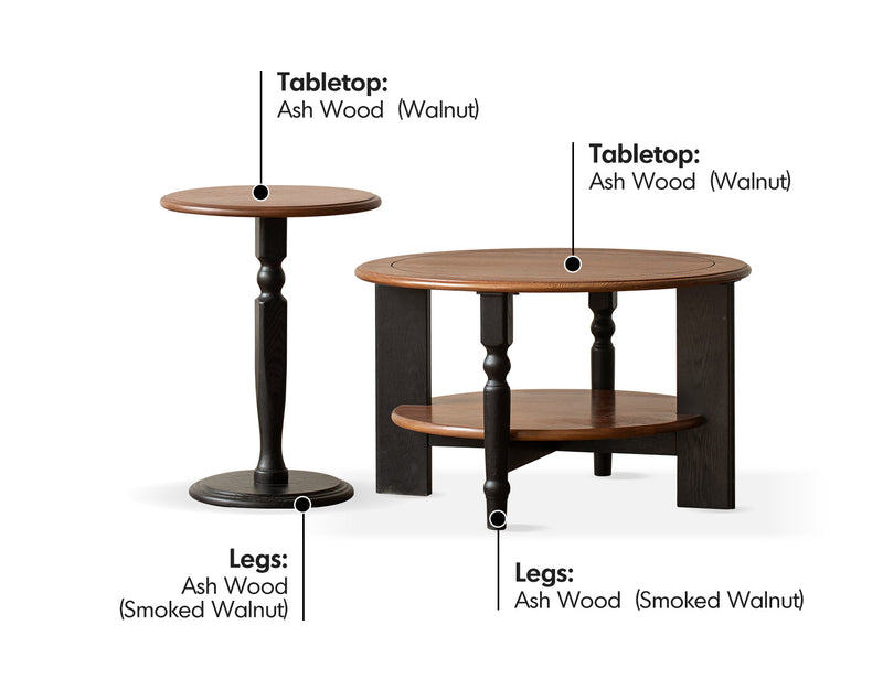 more material details of Vintage Ash Wood Coffee Table Set MONA
