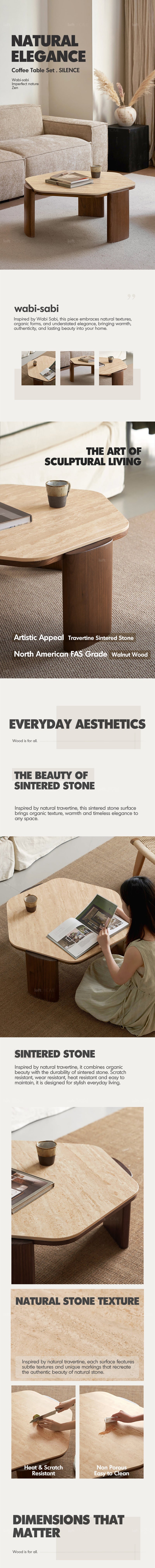 more product details and feature of Japandi Sintered Stone Coffee Table Set SILENCE