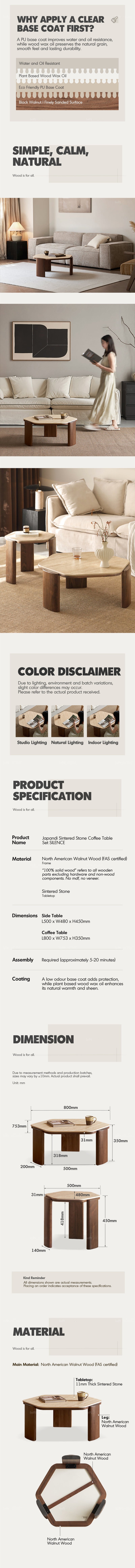 more product details and feature of Japandi Sintered Stone Coffee Table Set SILENCE
