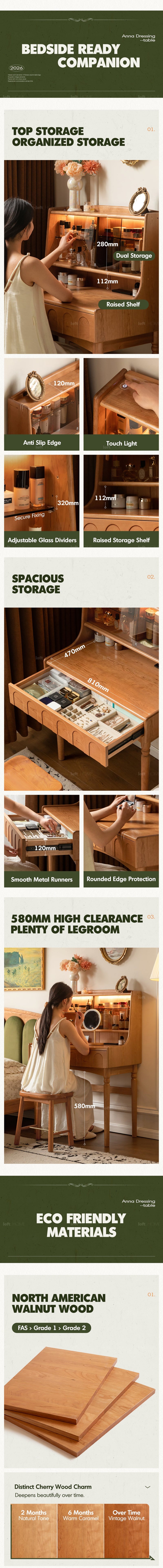 more product details and feature of Vintage Cherry Wood Dressing Table ANNA