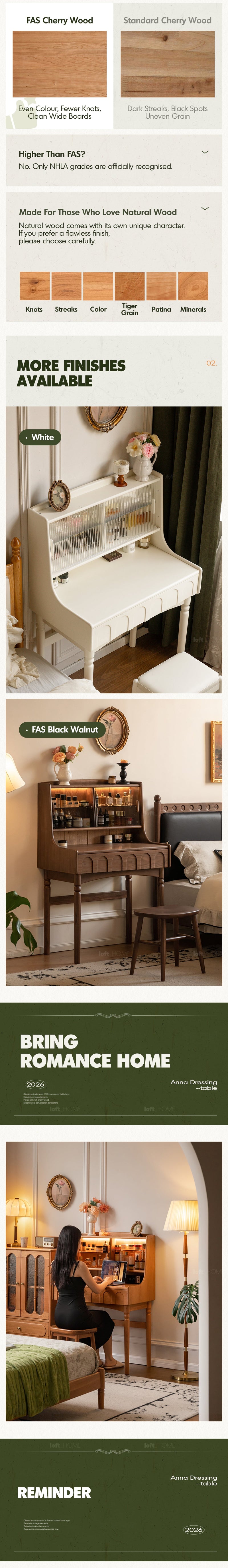 more product details and feature of Vintage Cherry Wood Dressing Table ANNA