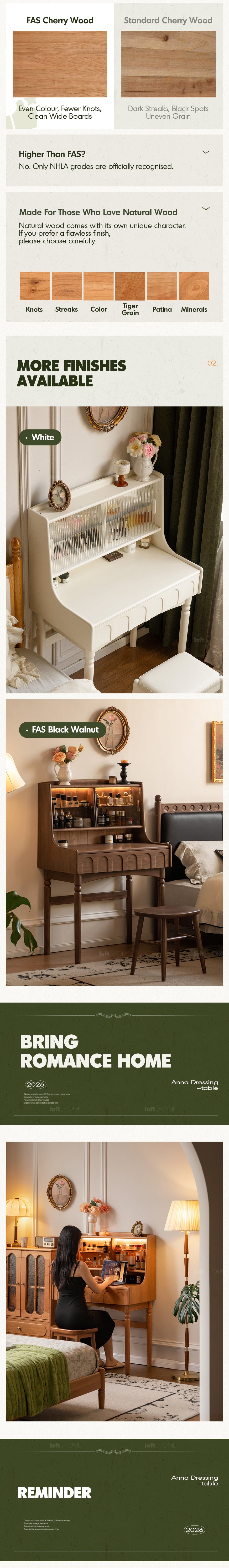 more product details and feature of Vintage Cherry Wood Dressing Table ANNA