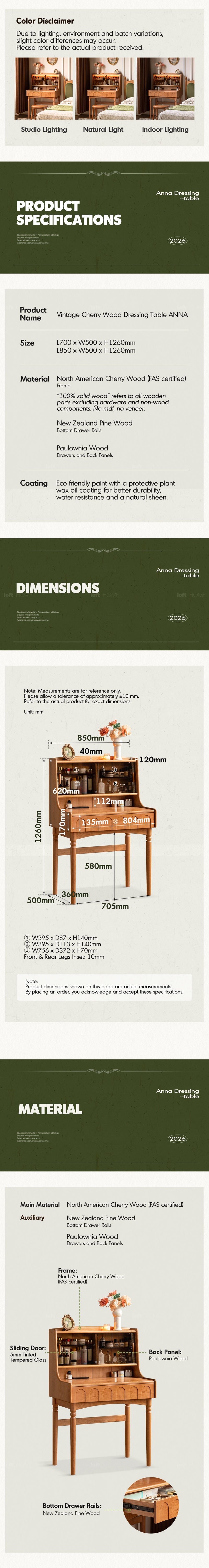 more product details and feature of Vintage Cherry Wood Dressing Table ANNA