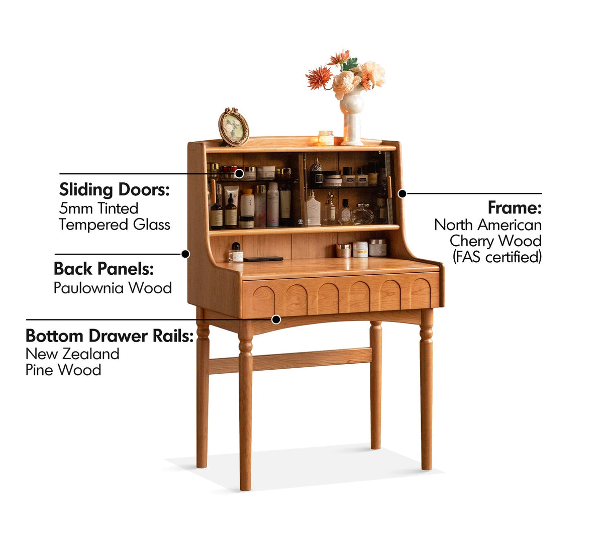 more material details of Vintage Cherry Wood Dressing Table ANNA
