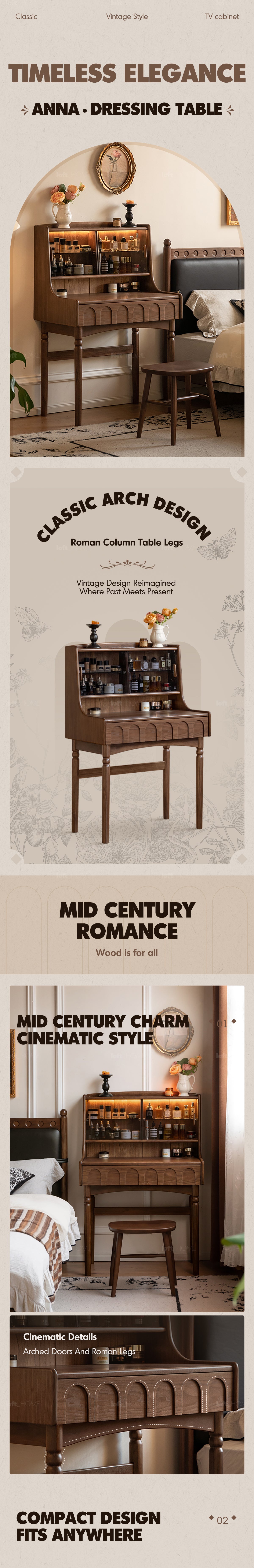 more product details and feature of Japandi Walnut Wood Dressing Table ANNA