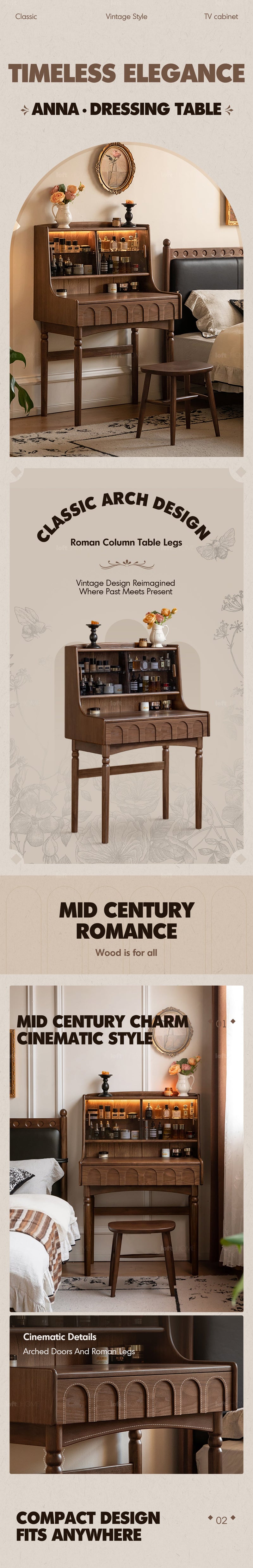 more product details and feature of Japandi Walnut Wood Dressing Table ANNA
