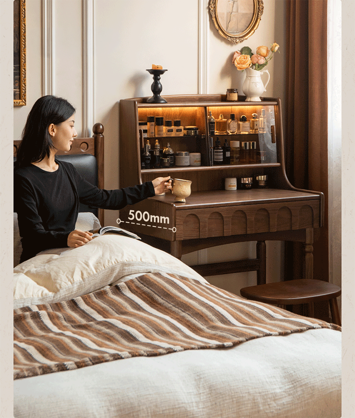 more product details and feature of Japandi Walnut Wood Dressing Table ANNA