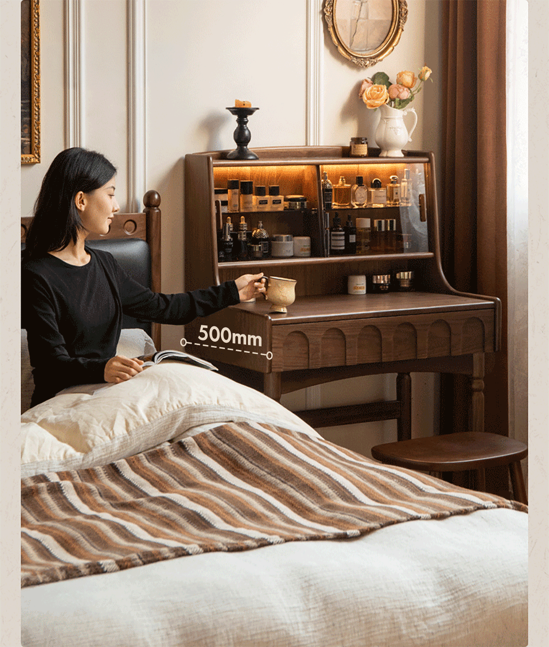 Japandi Walnut Wood Dressing Table ANNA