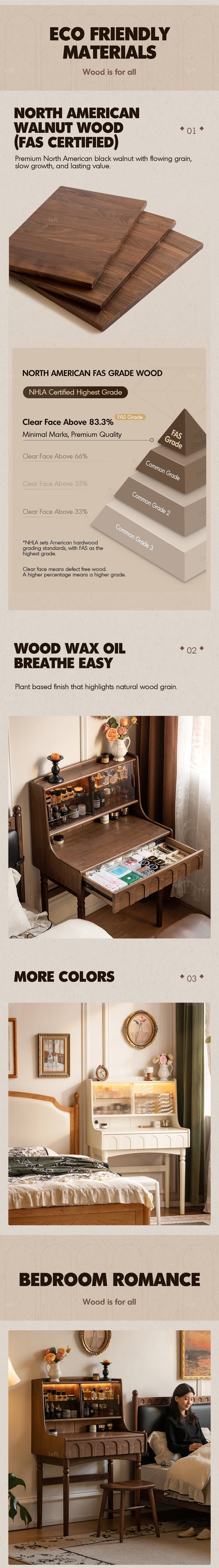 more product details and feature of Japandi Walnut Wood Dressing Table ANNA