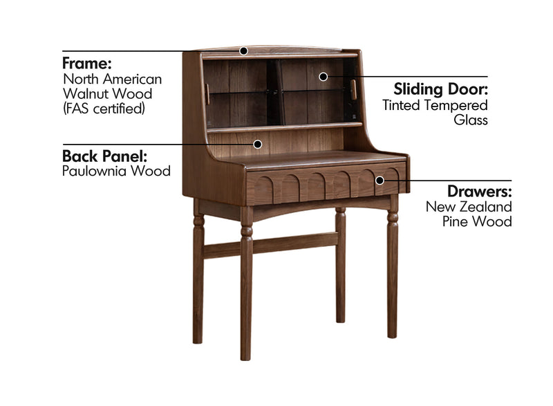 more material details of Japandi Walnut Wood Dressing Table ANNA