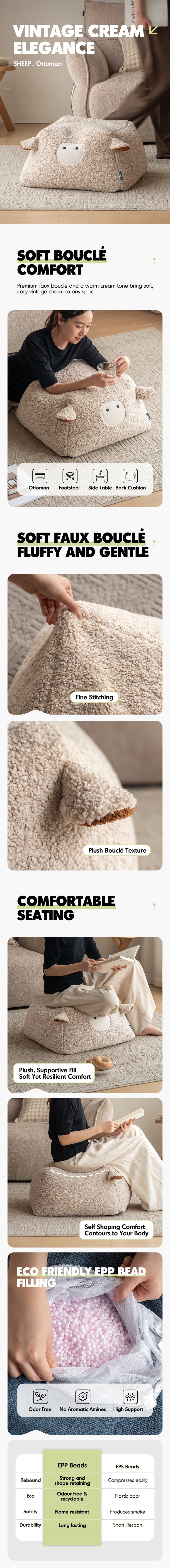 Cream Boucle Fabric Ottoman SHEEP Good to Know Preview-1