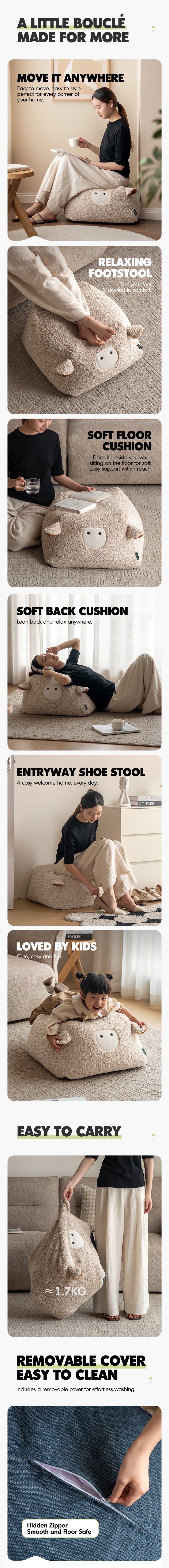 more product details and feature of Cream Boucle Fabric Ottoman SHEEP