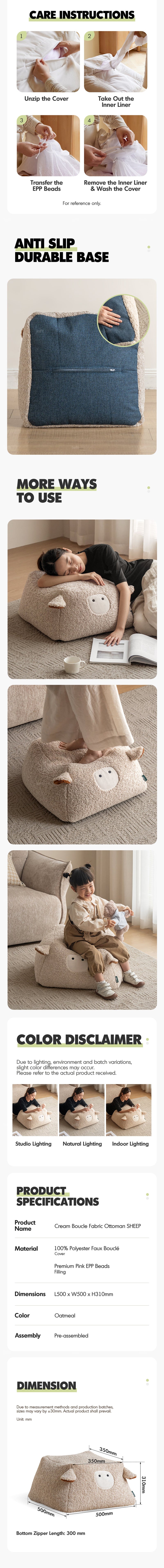 more product details and feature of Cream Boucle Fabric Ottoman SHEEP