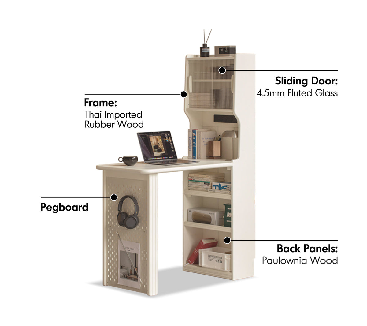 more material details of Modern Rubber Wood Study Table H