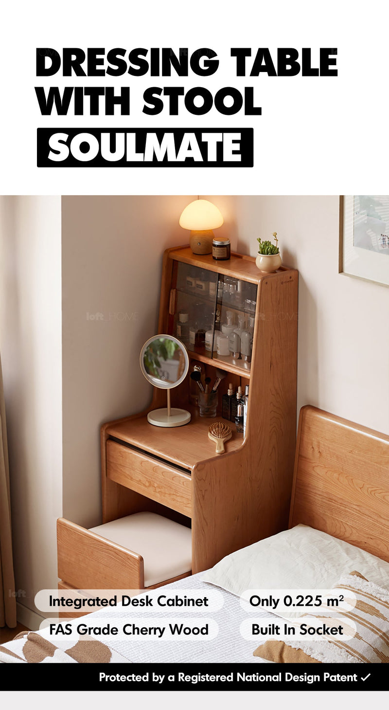 more product details and feature of Scandinavian Cherry Wood Dressing Table With Stool SOULMATE