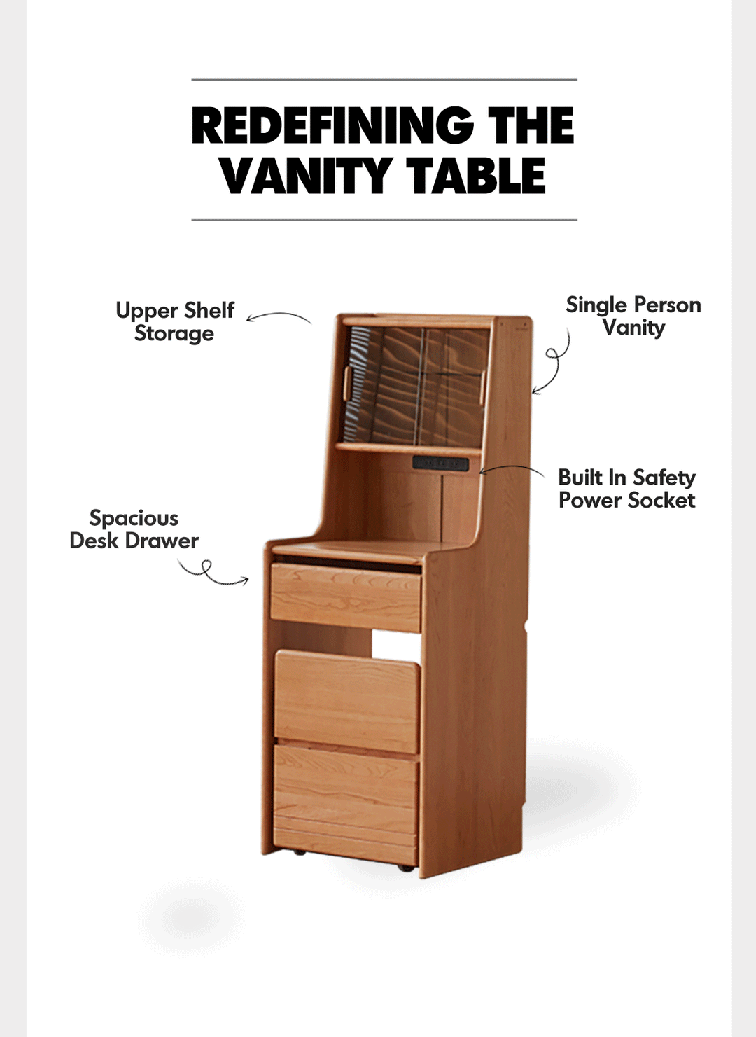 Scandinavian cherry wood dressing table with stool soulmate environmental situation.