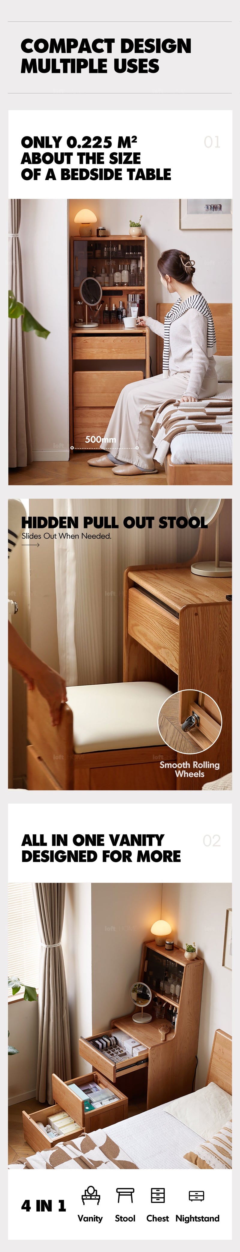 more product details and feature of Scandinavian Cherry Wood Dressing Table With Stool SOULMATE
