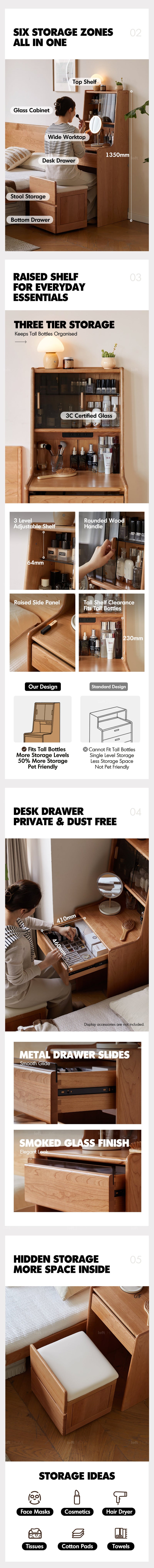 more product details and feature of Scandinavian Cherry Wood Dressing Table With Stool SOULMATE