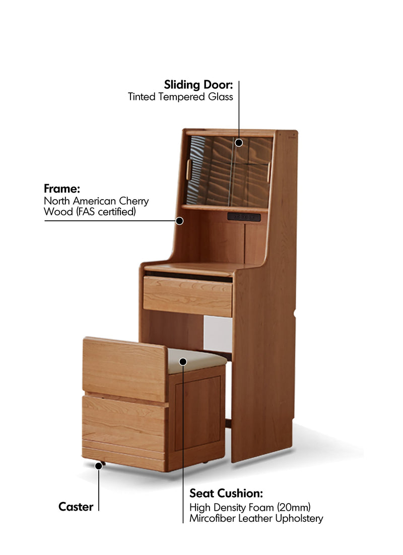 more material details of Scandinavian Cherry Wood Dressing Table With Stool SOULMATE