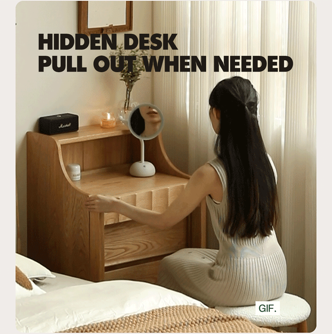 Scandinavian oak wood extendable dressing table magicbox in details.