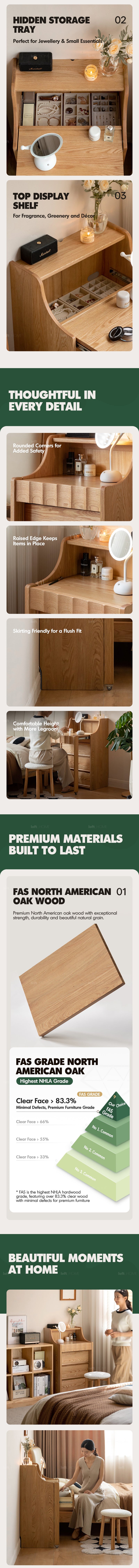 more product details and feature of Scandinavian Oak Wood Extendable Dressing Table MAGICBOX