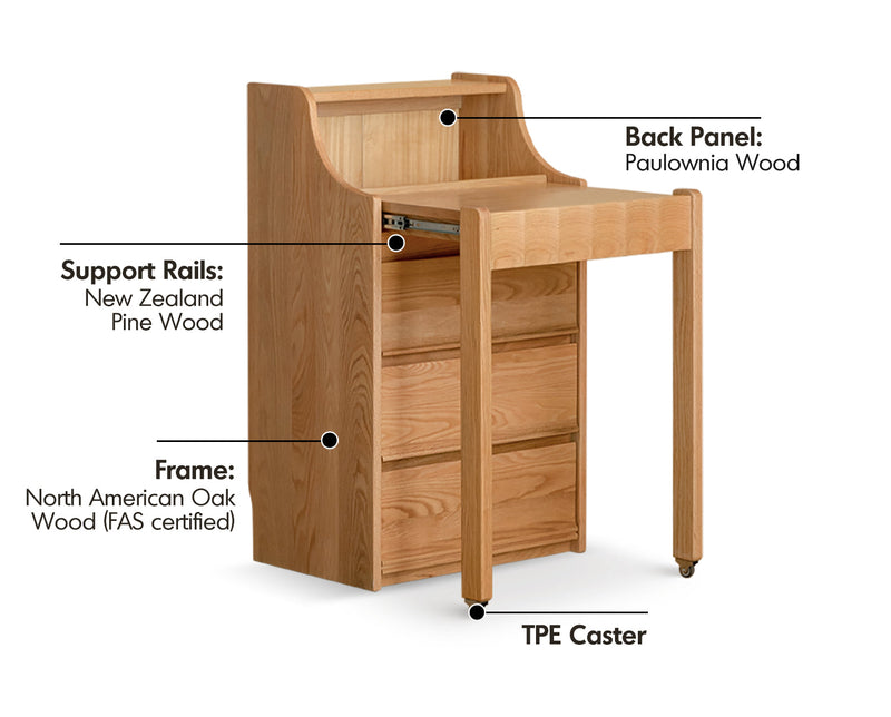more material details of Scandinavian Oak Wood Extendable Dressing Table MAGICBOX