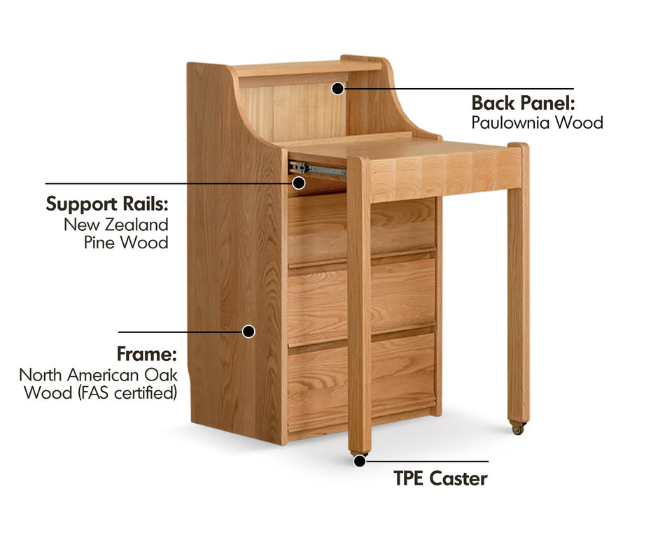 more material details of Scandinavian Oak Wood Extendable Dressing Table MAGICBOX