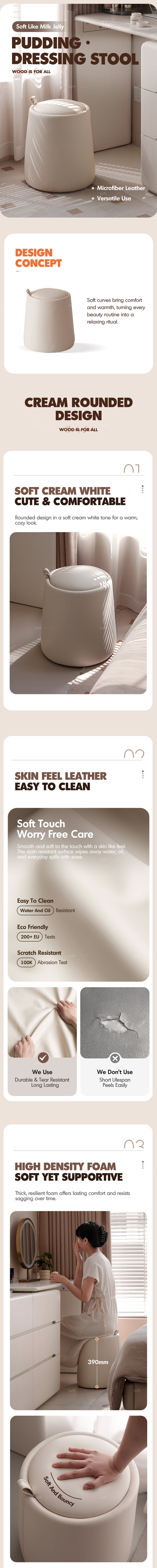 more product details and feature of Modern Microfiber Leather Dressing Stool PUDDING