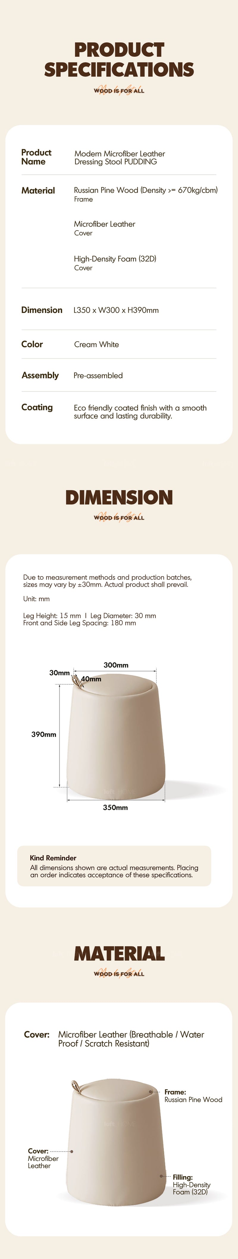more product details and feature of Modern Microfiber Leather Dressing Stool PUDDING