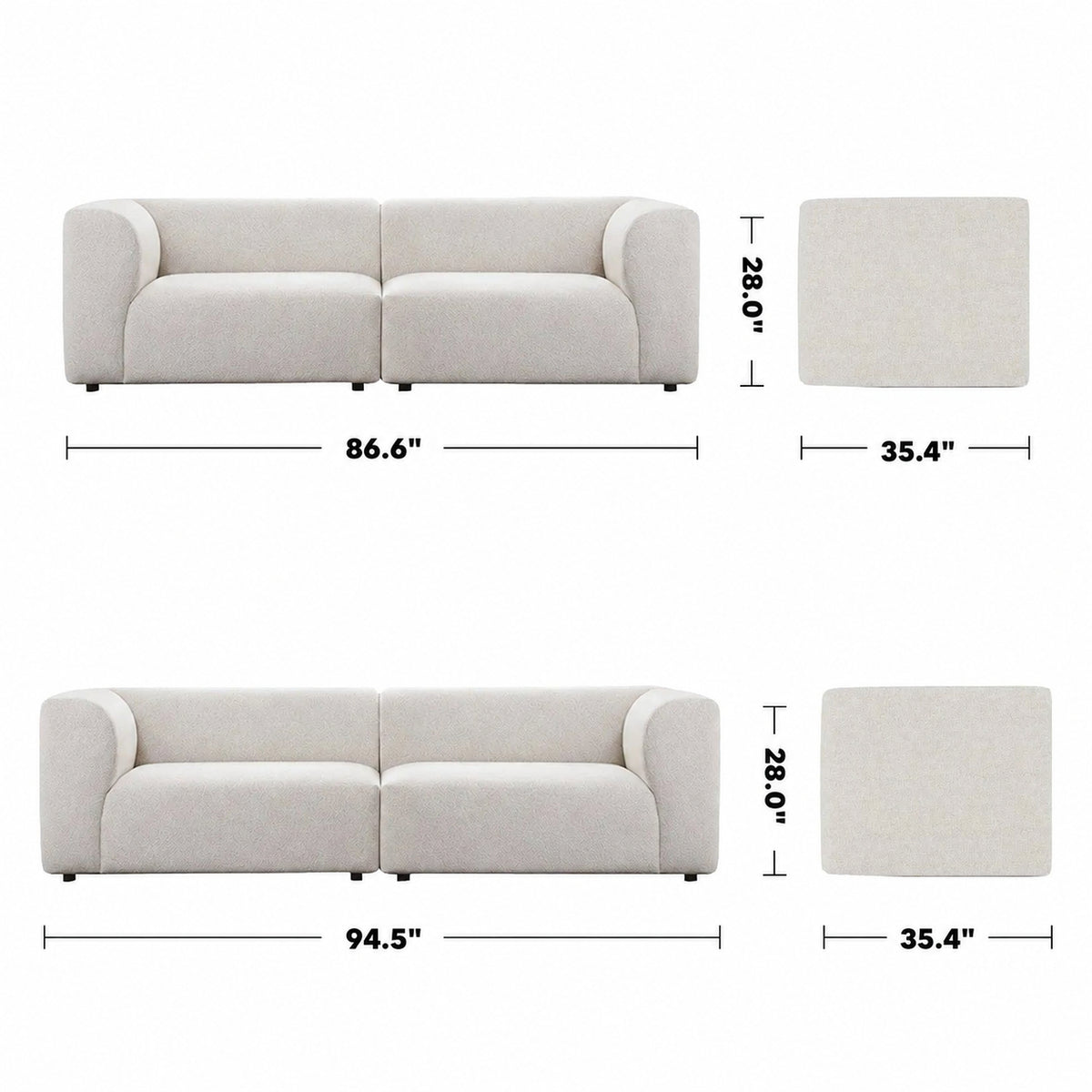 Minimalist Fabric 3 Seater Sofa FLOWER Size Chart