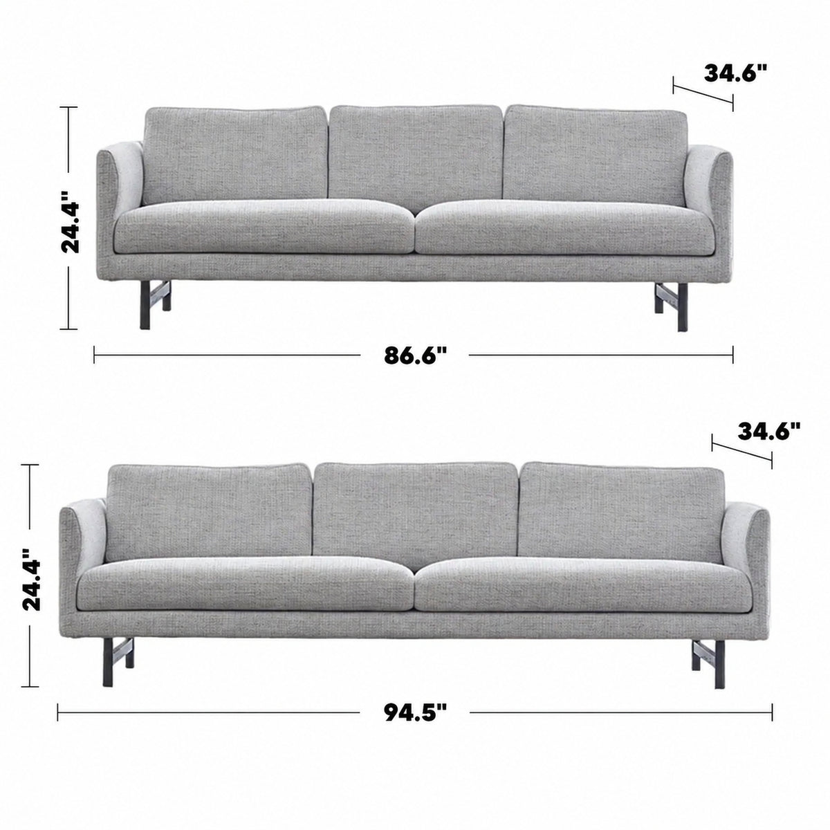 Minimalist Fabric 3 Seater Sofa NOR Size Chart