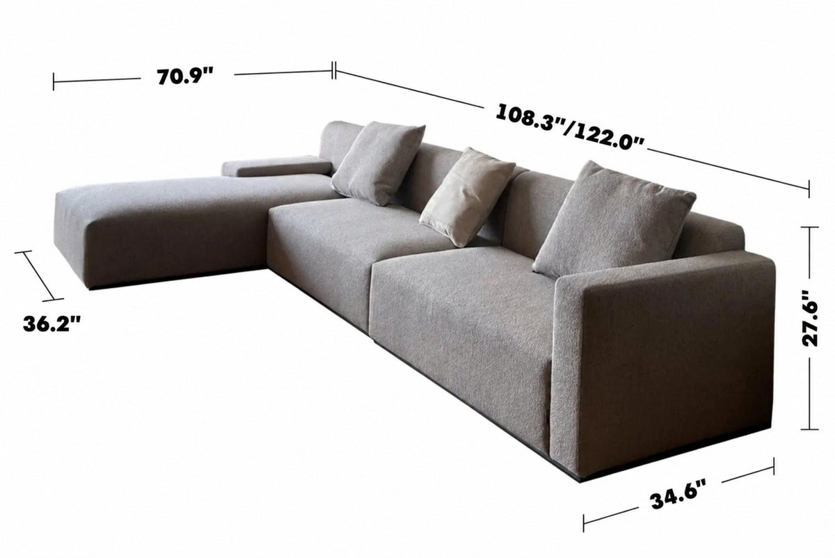 Minimalist Fabric L Shape Sectional Sofa NEMO 2+L Size Chart