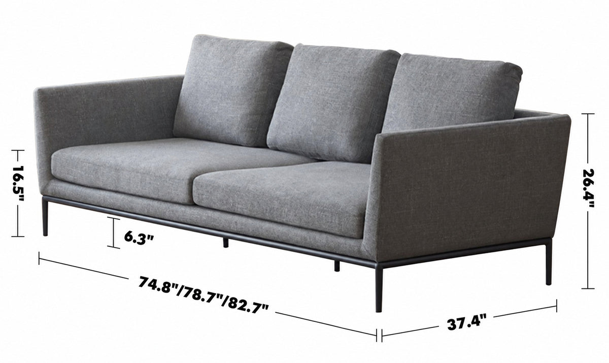 Minimalist Fabric 3 Seater Sofa GRACE Size Chart