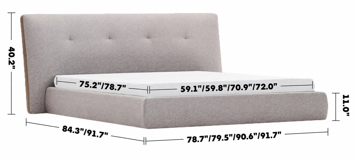 Minimalist Fabric Bed CHARLES Size Chart