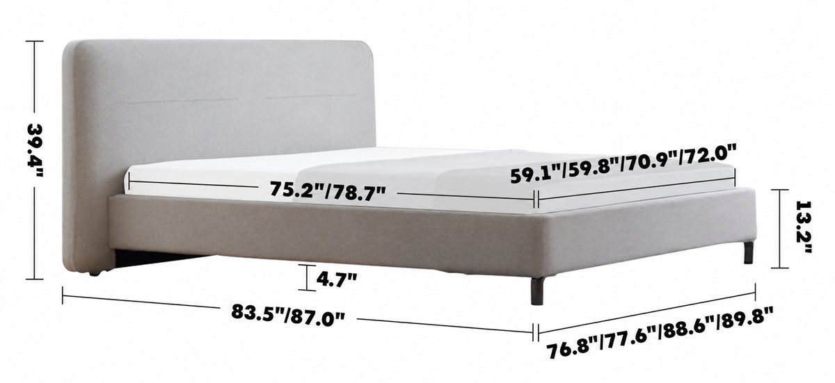 Minimalist Fabric Bed HEL Size Chart
