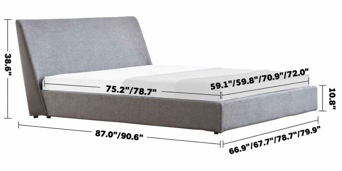 Minimalist Fabric Bed VASELLI Size Chart