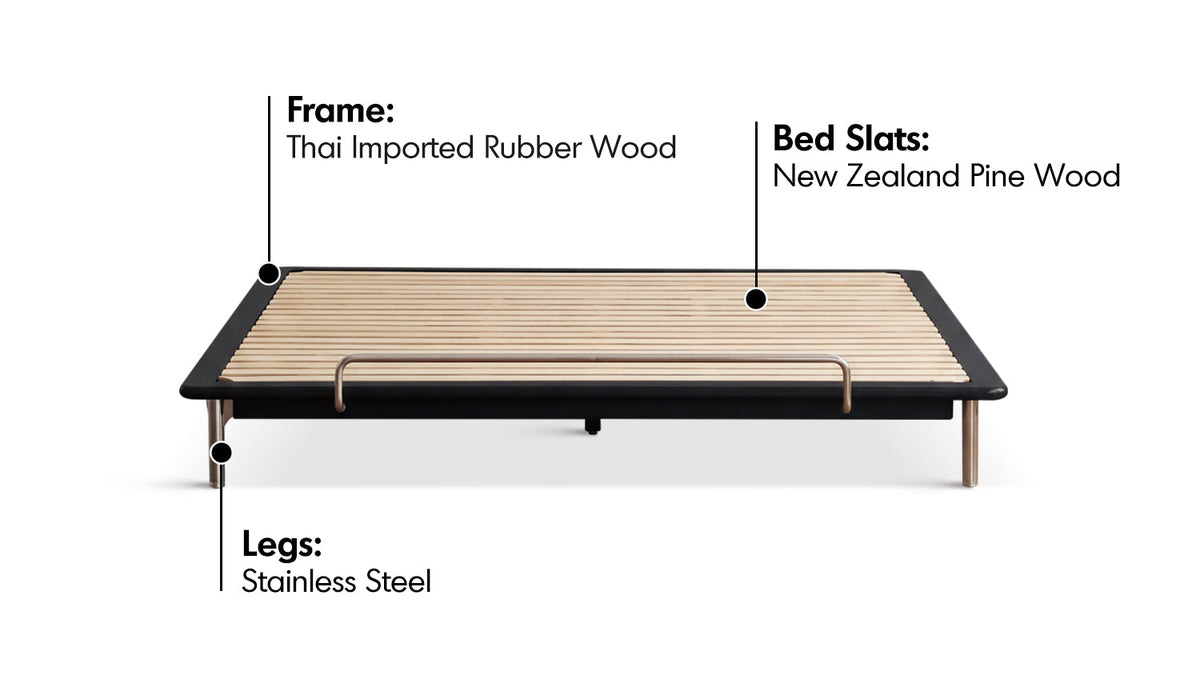 more material details of Bauhaus Rubber Wood Platform Bed AMERICANO