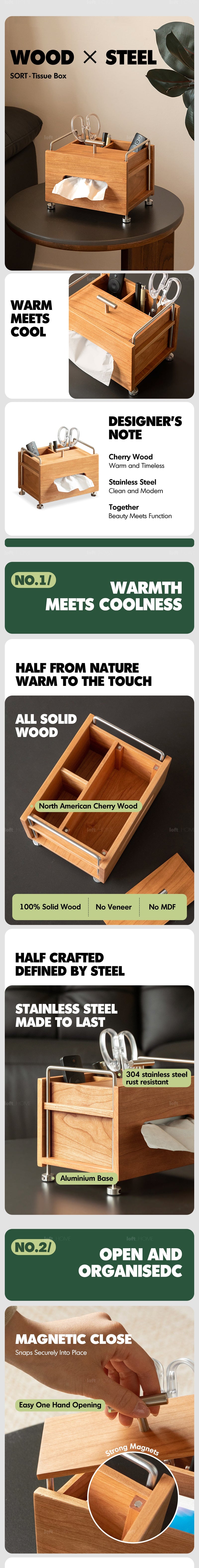 more product details and feature of Scandinavian Cherry Wood Tissue Box SORT