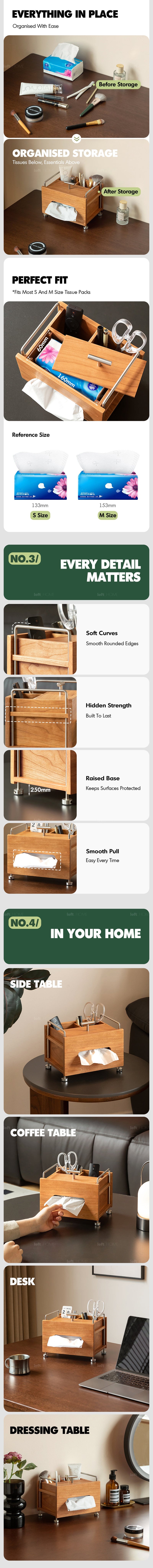 more product details and feature of Scandinavian Cherry Wood Tissue Box SORT