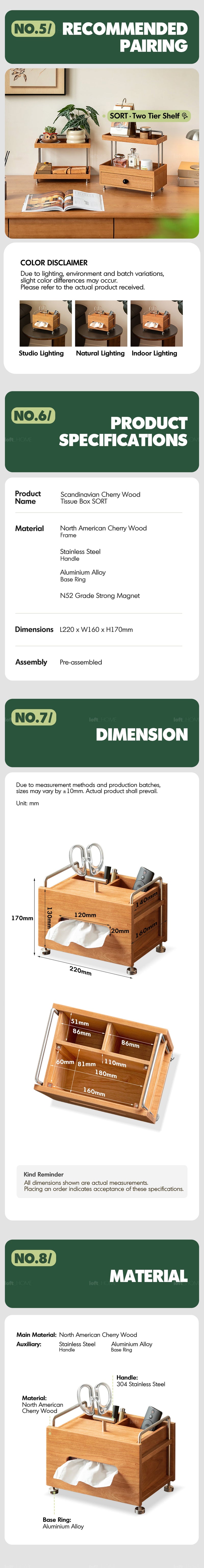 more product details and feature of Scandinavian Cherry Wood Tissue Box SORT