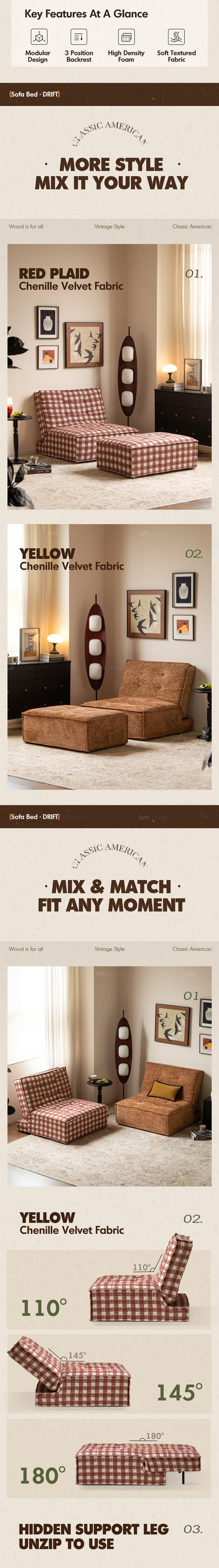 more product details and feature of Bauhaus Chenille Velvet Fabric 1 Seater Sofa Bed DRIFT