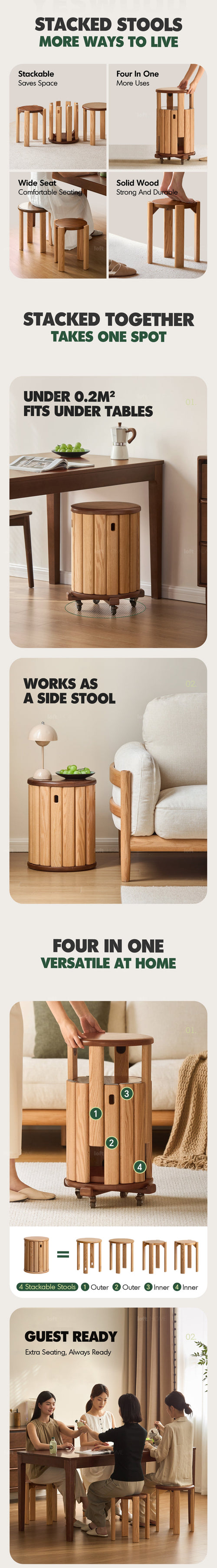 Scandinavian Oak Wood Stackable Stool With Wheels FRIDAY Good to Know Preview-2